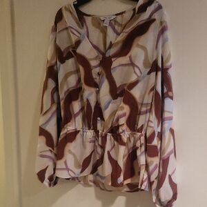 Nine West Abstract Pattern Blouse - Brown and Cream